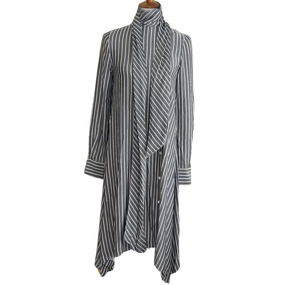 See by Chloé Striped Shirt Dress – Size 36 (US 4) – Neck Tie & Asymmetrical Hem - Picture 3 of 9